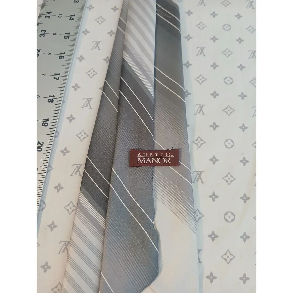 Austin Manor 100% Imported Polyester Neck Tie Gray Striped